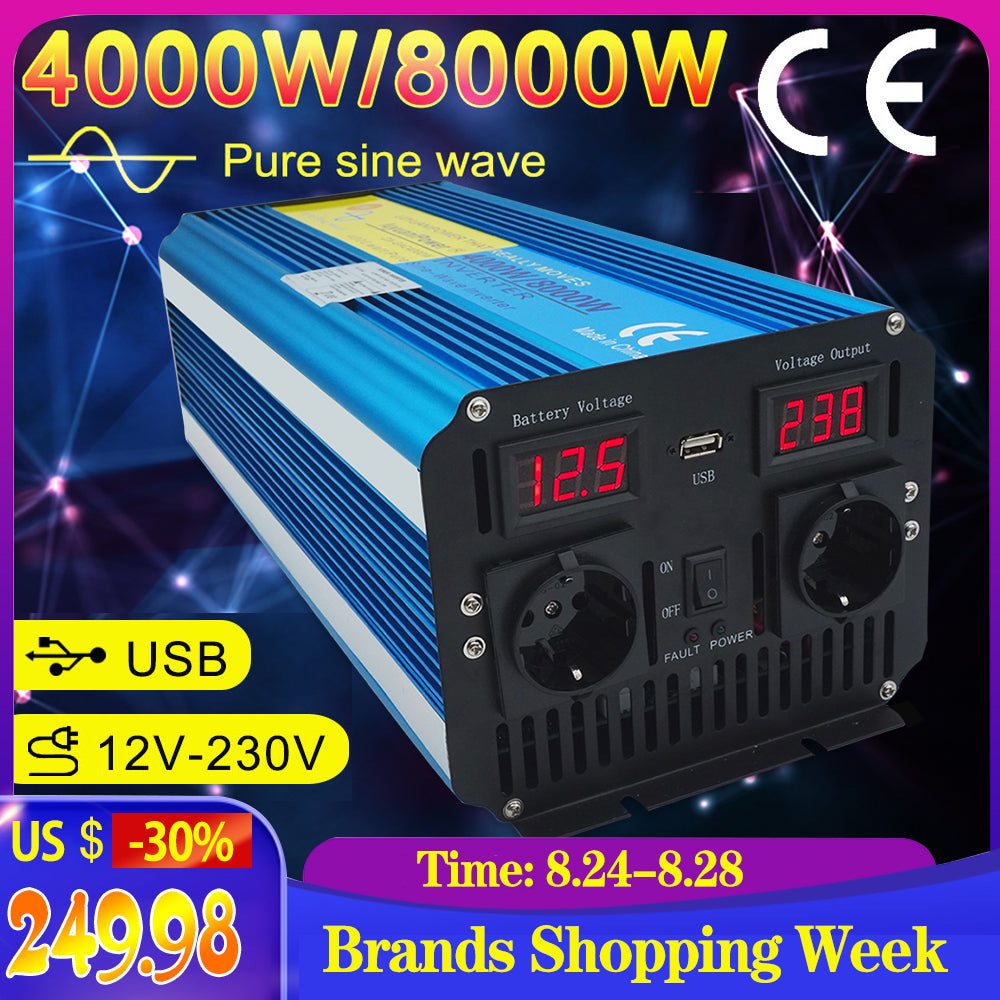 LVYUAN 4000W-8000W Pure Sine Wave Inverter DC 12V 24V AC 110V 220V Car Inverter 12v to 110v