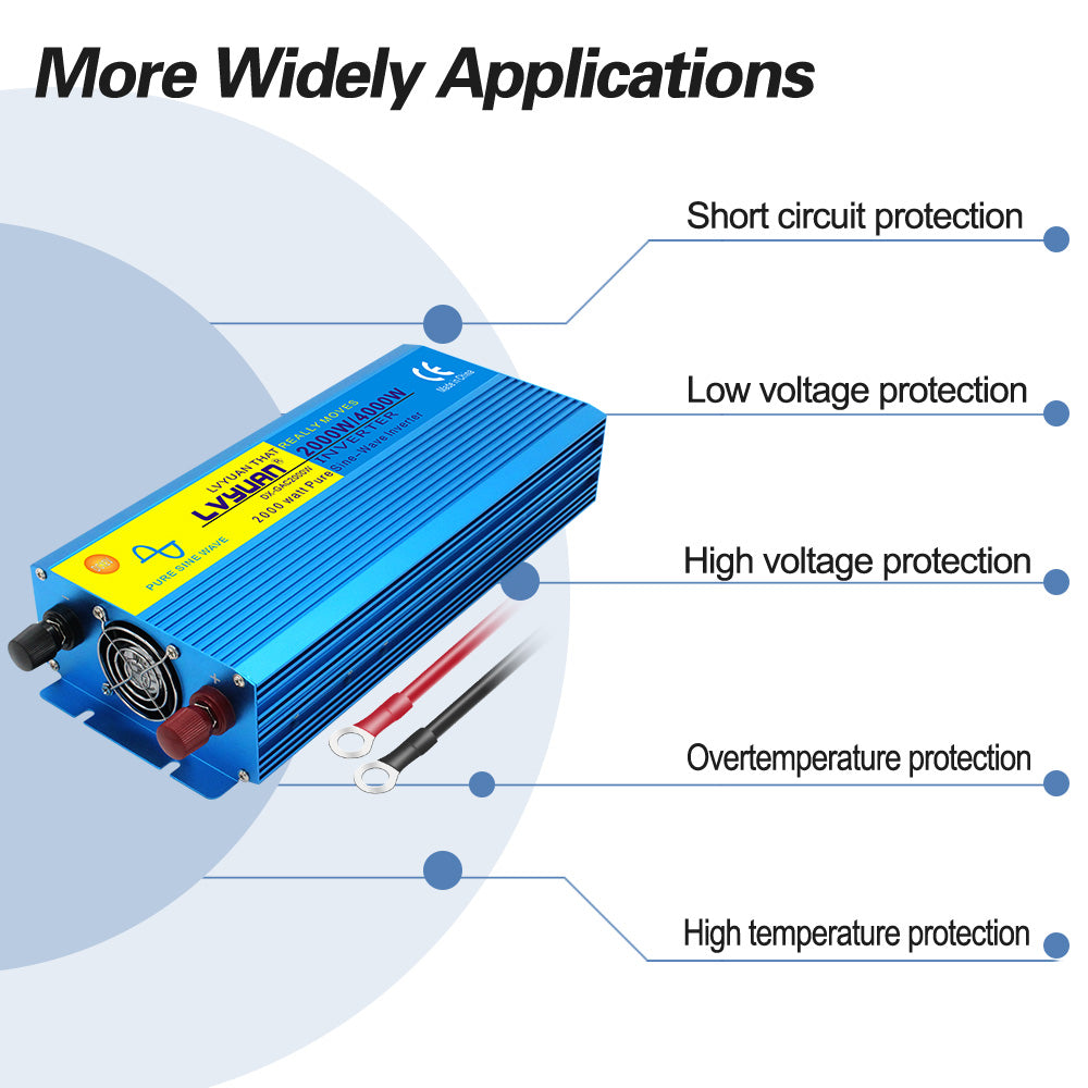 LVYUAN 1500W Pure Sine Wave Power Inverter 12V to 110V DC to AC with LED Display DC to AC Converter