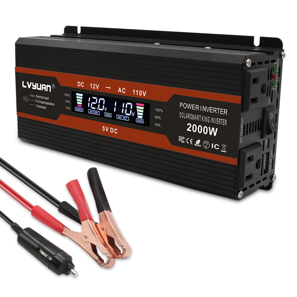 LVYUAN 1000W Power Inverter DC 12V to AC 110V with LCD Display DC to AC Converter