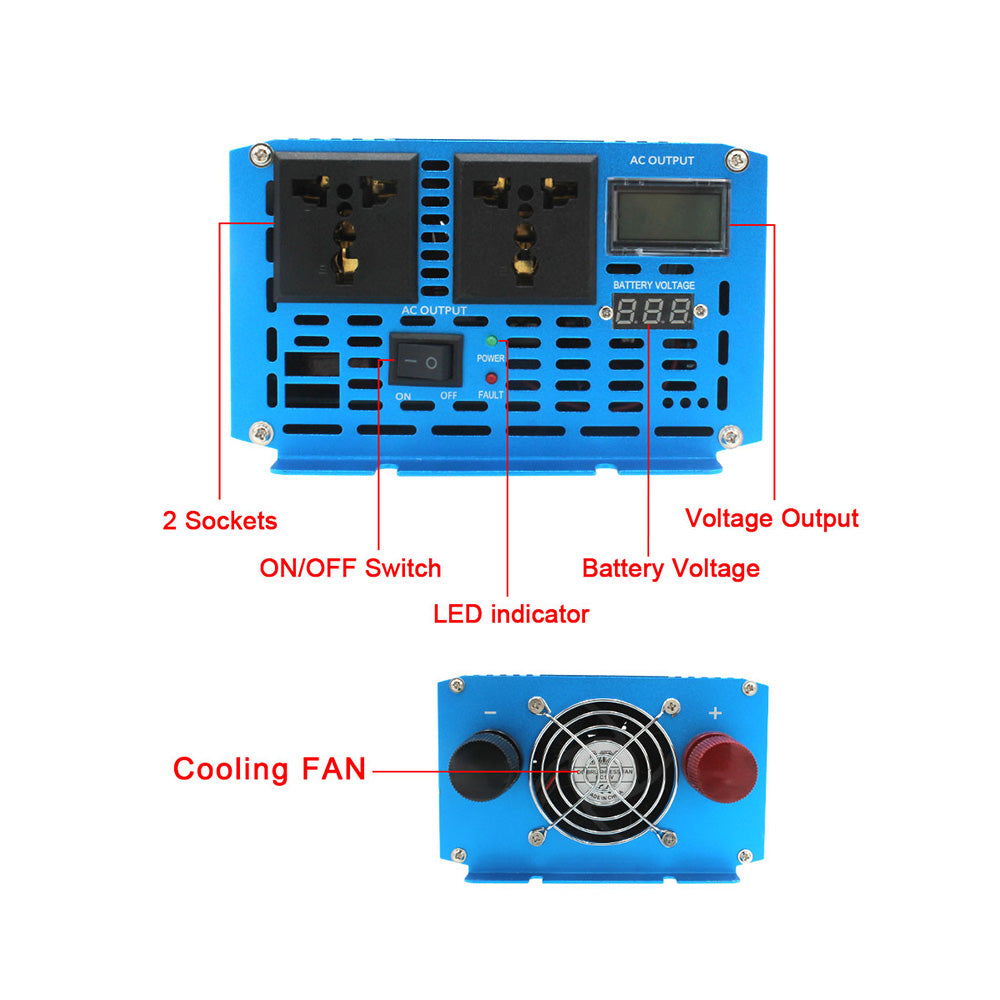 2500W Pure Sine Wave Power Inverter 12V/24V to 110V/220V