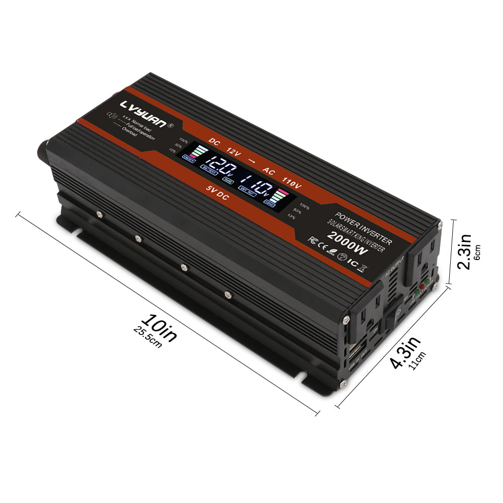 LVYUAN 1000W Power Inverter DC 12V to AC 110V with LCD Display DC to AC Converter