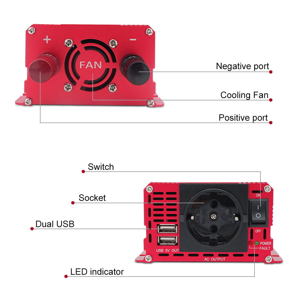 LVYUAN 1000W Power Inverter DC 12V to AC 230V Modified Sine Wave Inverter with LED Display