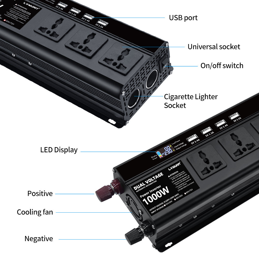 LVYUAN 1000W-2000W Dual Voltage Converter & Inverter Modified Sine Wave Inverter