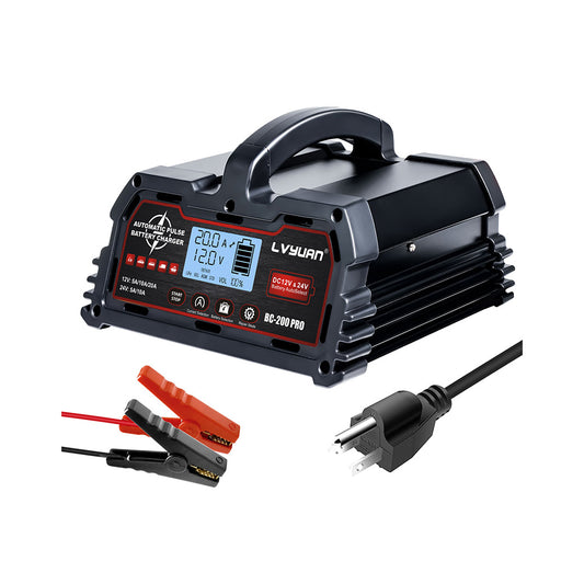 200W Universal Battery Charger for Lithium/Lead-Acid – Auto 12V/24V Detection with Overcharge Protection