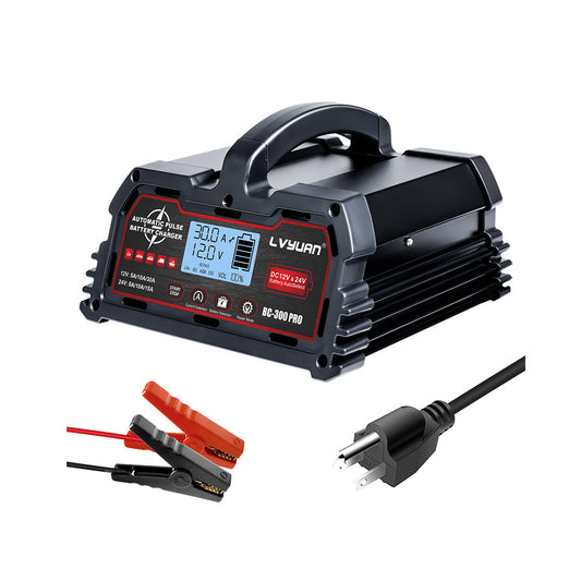 250W Industrial Battery Charger – Auto 12V/24V for Li-ion & Lead-Acid, Overcharge & Short-Circuit Protection