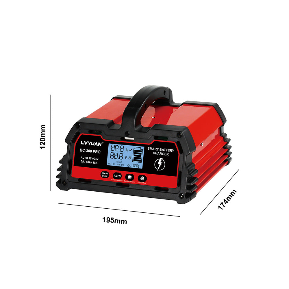 Compact Lithium Battery Charger with LED Indicators - Auto Shutoff & Reverse Polarity Protection